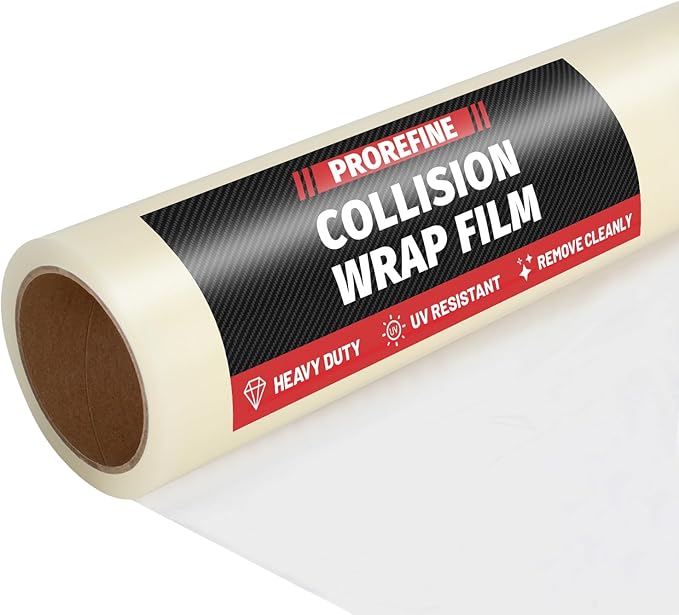 Crash Wrap Film 36-inch x 120-foot Roll 1-Pack Clear Plastic Protector Self-Adhesive Plastic for Auto Collision, Weather, Dust Protection, Broken Windows Windshields
