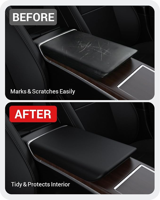 BASENOR Tesla Model S Model X Center Console Cover Non-Slip TPE Armrest Cover [No Logo] Protector Armrest [Proprietary Design] 2021-2026 Tesla Interior Accessories Black