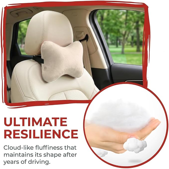 2PCS Car Neck Pillow, Soft Comfortable Vehicle Seat Neck Support Pillow Cushion for Relief Driving Fatigue, Breathable Auto Interior Headrest Neck Rest Pad, Universal for Vehicles (Beige)