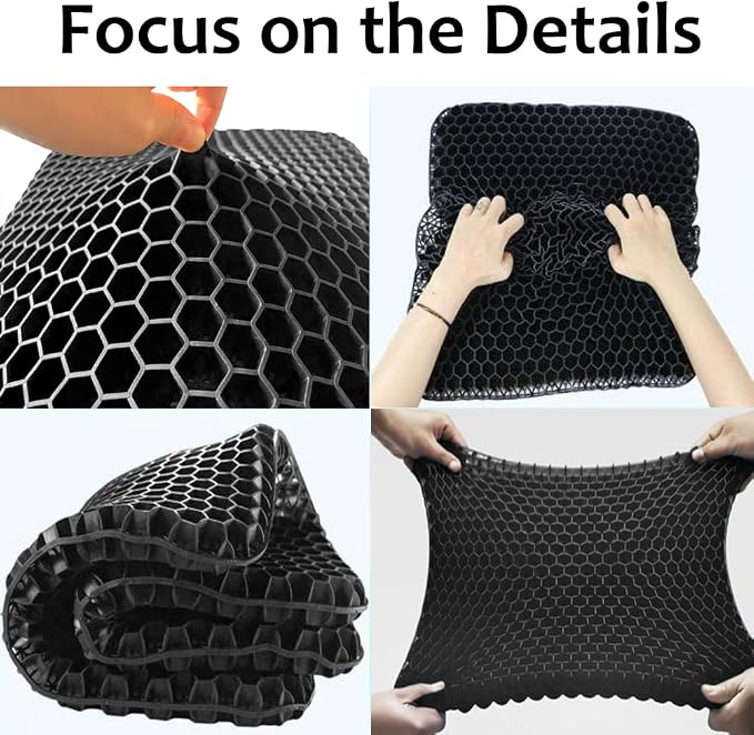 Gel Seat Cushion, Super Large Gel Cushion Chair Pads with Non-Slip Cover for Home Office Car Seat Wheelchair, Soft Breathable Honeycomb Seat Cushion for Relieve Hip Pain, As Seen On TV (Black)
