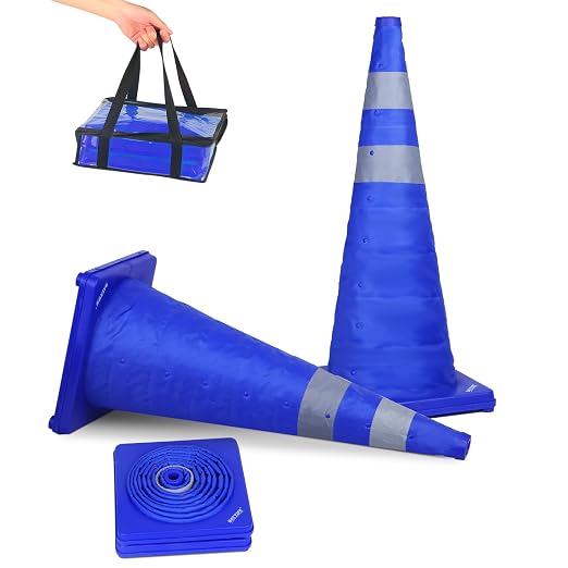 BATTIFE [2 Pack] 28 Inch Collapsible Traffic Safety Cones, Multi Purpose Pop-up Cones and Reflective Collar, for Road Parking, Driving Practice (Blue)