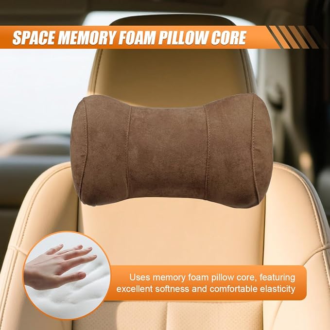 Car Headrest Pillow for Driving - Memory Foam Soft Automotive Neck Support Pillow Cushion with Adjustable Strap - Comfortable Car Seat Headrest Pillow for Neck Pain Pressure Relief (Brown)