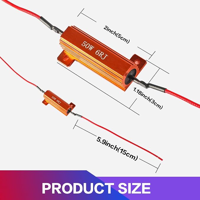 2 PCS Load Resistor,LED Turn Signal Resistor Flasher Adaptor with Wire and Clip,50W 6ohm LED Load Resistors Conversion Kit for Fix LED Bulb Hyper Flash Turn Signal Light Bulb Fast Blink Error Code (2)