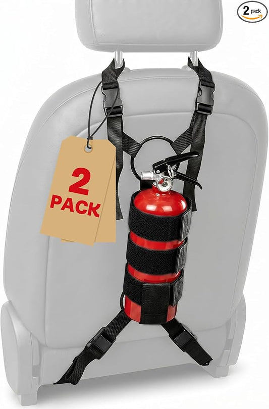 Zonon 2 Pcs Fire Extinguisher Mount for Roll Bars Headrest Seat Rail Roll Cage, Adjustable Heavy Duty Straps, Fits 2.5-3.3 lb, Black for Car Truck SUV ATV Off Road Vehicle