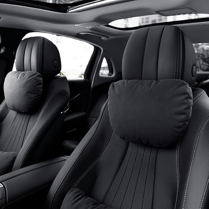 2 Pcs Car Headrest Neck Pillow for Driving,Universal Premium Suede Leather Soft and Comfortable Headrest,Two Gears of Height Adjustment Car Seat Headrest Pillow Car Interior Accessories