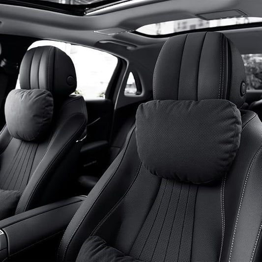 2 Pcs Car Headrest Neck Pillow for Driving,Universal Premium Suede Leather Soft and Comfortable Headrest,Two Gears of Height Adjustment Car Seat Headrest Pillow Car Interior Accessories