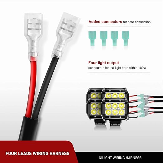 Nilight Led Light Bar Wiring Harness Kit 16AWG 12V On Off Waterproof Switch Power Relay Blade Fuse-4 Leads