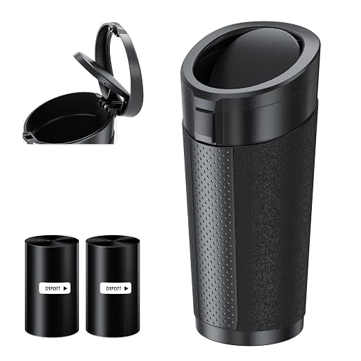 Small Car Trash Can Bin with Lid,Mini Vehicle Leakproof Garbage Can, for Car Cup Holder and Side Door, with 80 Attached Trash Bags