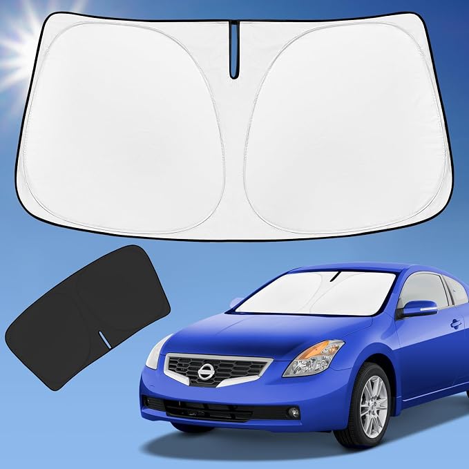 Sun Shade Sunshade for Nissan Altima Windshield Cover, 4-Layer Front Window Shade Custom fit Altima 2008-2012 Sun Visor 240T Retractable Shade Shield Blocks UV Rays Cooler Car Accessories