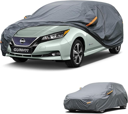 GUNHYI Premium Car Cover Custom Fit Nissan Leaf, 16 Layers Heavy Duty Car Cover Waterproof All Weather with Zipper Door for Sun Rain Snow Dust Uv Protection