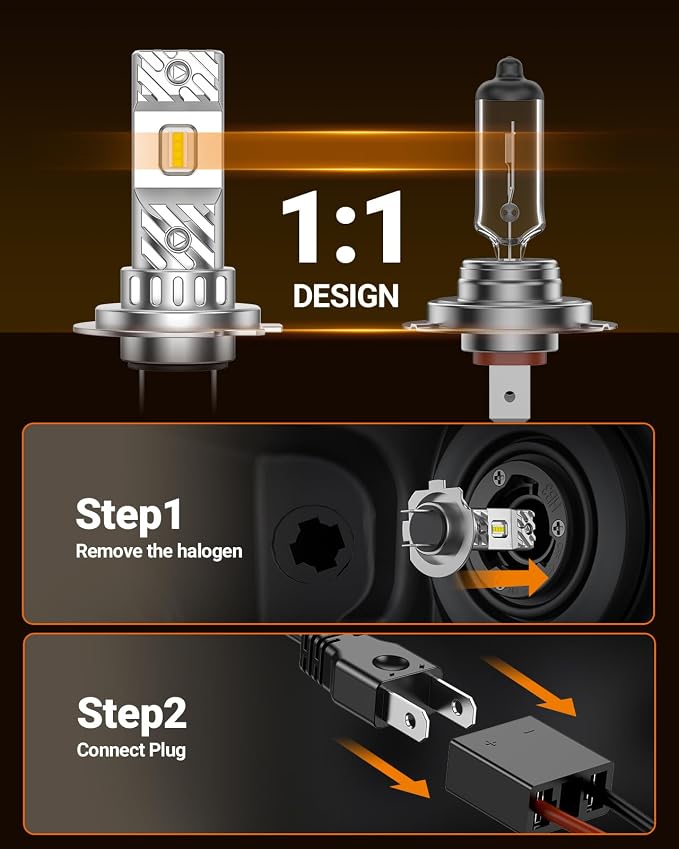SEALIGHT H7 Bulbs 46000LM Ultra-Bright S6 H7 ATV Bulbs No Adapter Required No Cordless, 6500K White Light, 60000+Long Lifespan, Plug-N-Play, Marker Light Assemblies, Pack of 2