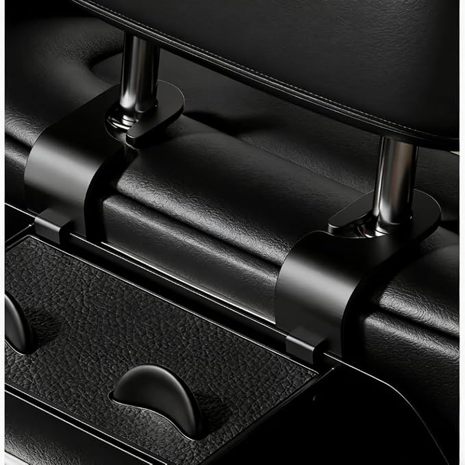 2 Pack 4-in-1 Car Backseat Organizer, PU Leather Headrest Storage Box with Tissue Holder, Dual Cup Holders, Phone Stand & Hooks, Universal Fit for Most Cars, Road Trip Essentials (Black)