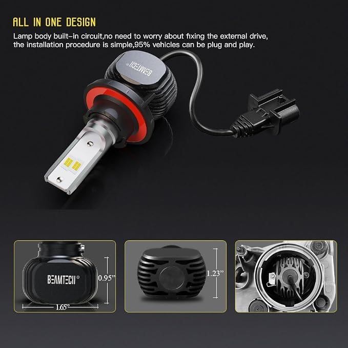 BEAMTECH Fog | Fanless H13/9008 Bulbs, 300% Brighter 6500K White Light, Adjustable Base, Pack of 2