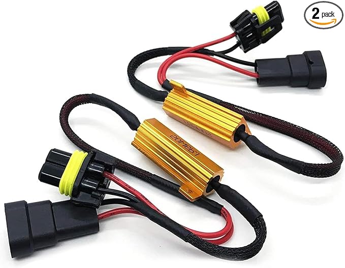 2 PCS 9005/9006 LED Load Resistor Kit, 50W Headlight Bulb Decoder, Anti Flicker Harness Resistor Kit, Pure Copper Wire Plug and Play Warning Canceller, Universal for Most Cars (Black)