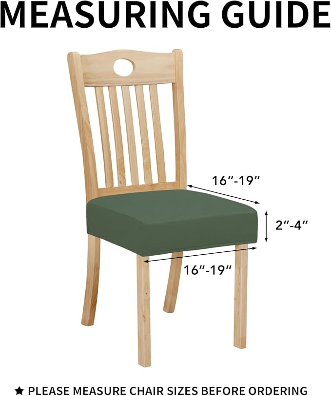 Easy-Going 100% Waterproof Seat Covers for Dining Room Chairs Set of 6, Stretch Chair Seat Slipcovers Protector Removable and Washable Kitchen Dining Chair Covers, Grayish Green