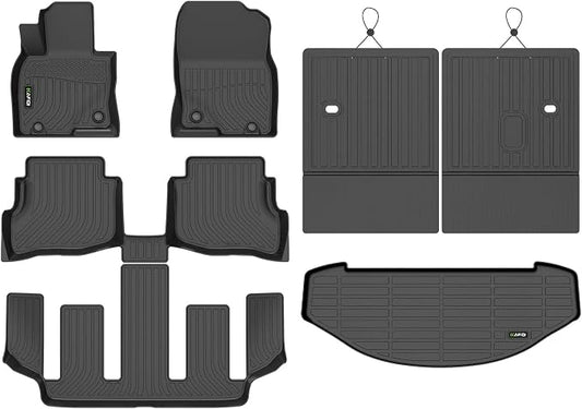HAFIDI® Floor Mats & Cargo Liner & Seatback Cargo Set Fit for 2020-2023 Mazda CX9 (6 Seater Models with 2nd Row Bucket Seats Without Center Console) TPE Full Set Floor Mats Custom Accessories - Black