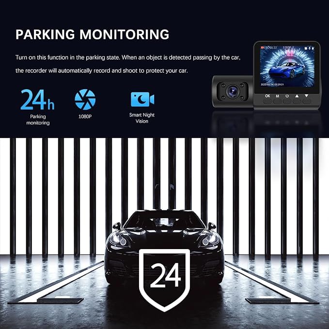 Dash Cam1080P 3 Channel Dash Camera Mini Car Recorder 2.45 Inch Screen Front Rear and Inside with Loop Recording Wide Angle IP66 Waterproof