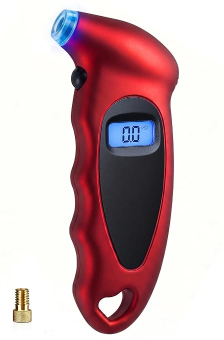 Digital Tire Pressure Gauge 150 PSI, Accurate in 0.1 Increments,1 Pack Tire Pressure Gauge with Backlight LCD, 4 Units (PSI/Bar/Kgf/cm²/KPA) Applicable to Car Truck Bicycle, Red