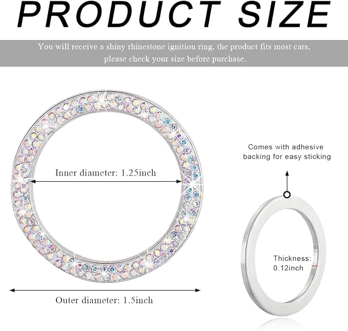 Car Bling Crystal Rhinestone Engine Start Ring Decals, Sparkling Diamond Car Push Start Button Ignition Ring Sticker, Auto Key Ignition Knob Ring Decoration for Women Girls (AB)