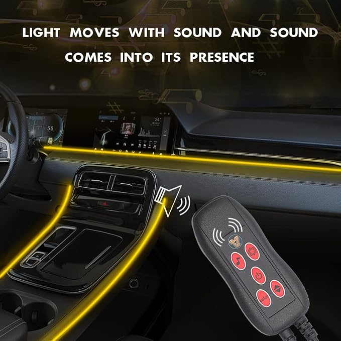 Interior Car Ambient Lighting Neon Kit for Center Console Dashboard Gap | 1 To 2, with 16.4ft Ultrathin Fiber Optic, High Bright, Multicolor, USB interface, Music Sync, Multiple Modes, Universal