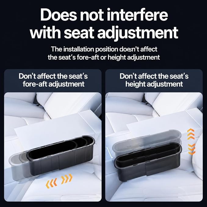 Expandable Car Seat Gap Filter Organizer, Adjustable 185-265mm | Universal front seat console side pocket, sliding gap storage box, fits phone keys wallet, seat gap filler, stop drops