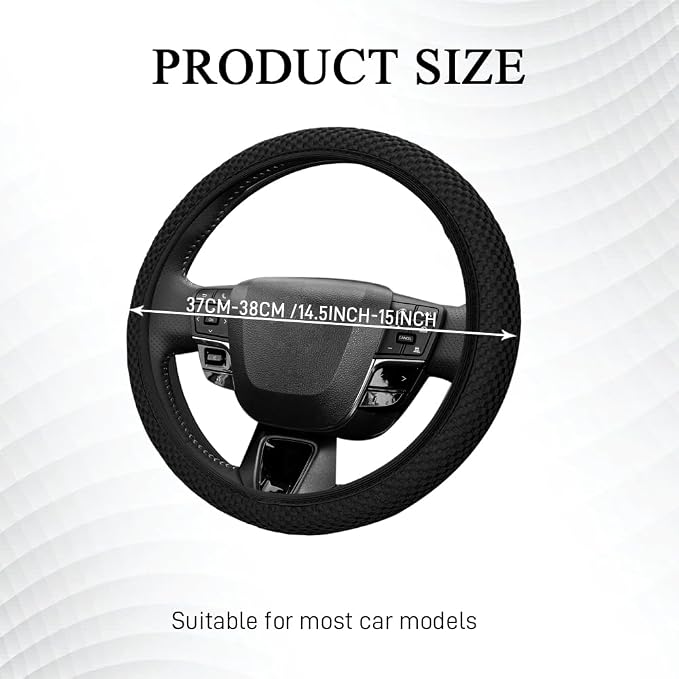 Elastic Stretch Steering Wheel Cover, Steering Wheel Protector, 15 Inch Anti-Slip Breathable Microfiber Ice Silk Protection, Easy Carry, Warm in Winter & Cool in Summer for Cars (Black)