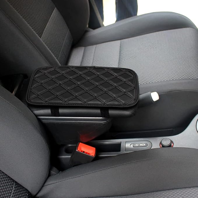 8sanlione Car Leather Center Console Cushion Pad, 11.4"x7.4" Waterproof Armrest Seat Box Cover Fit for Cars, Vehicles, SUVs, Comfort, Car Interior Protection Accessories (Black-2)