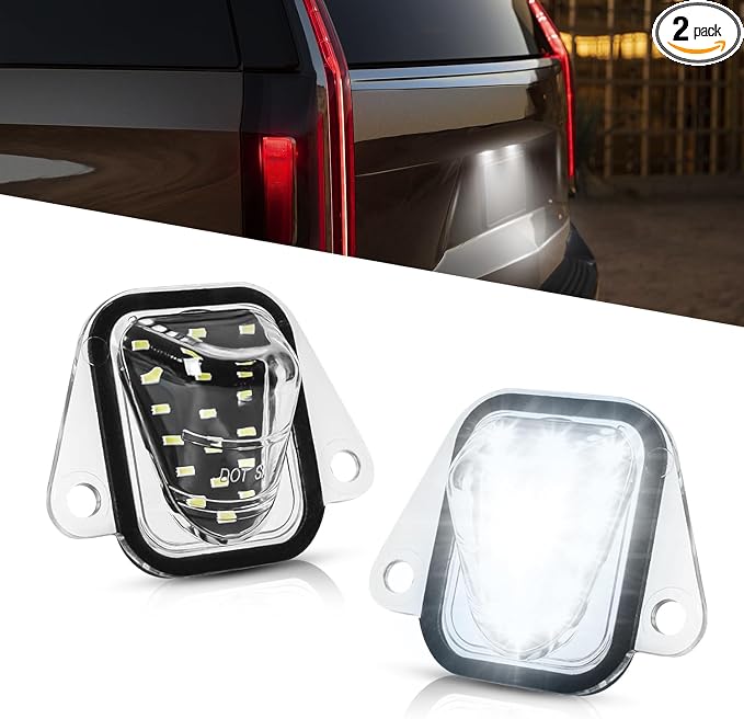 LESAUCE LED License Plate Lights For 2007-2014 Chevy Suburban Tahoe GMC Yukon Cadillac Escalade ESV, 6000K White, Tag Lamp Assembly Replacement, Pack of 2