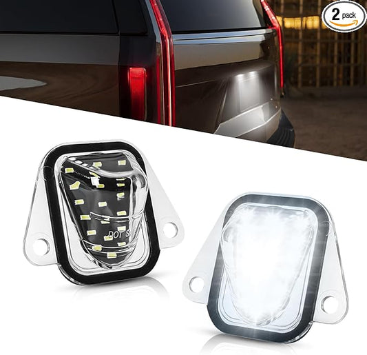 LESAUCE LED License Plate Lights For 2007-2014 Chevy Suburban Tahoe GMC Yukon Cadillac Escalade ESV, 6000K White, Tag Lamp Assembly Replacement, Pack of 2