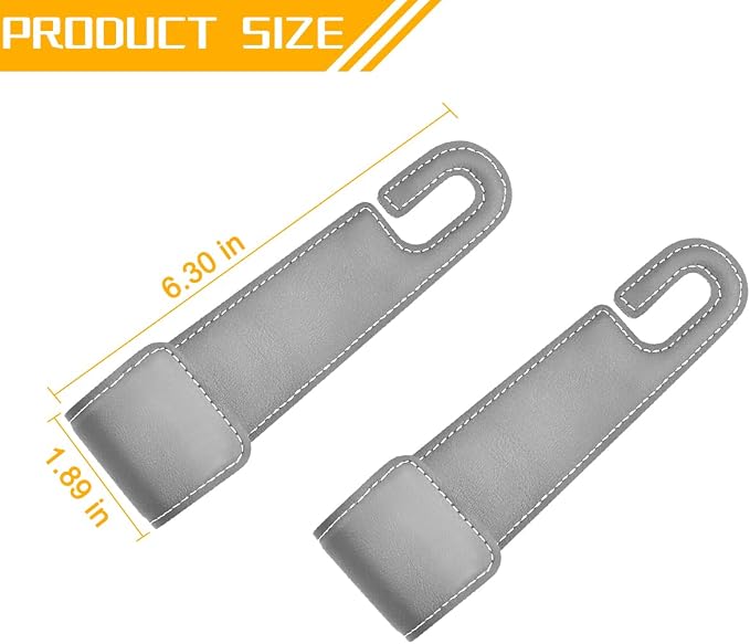 2PCS Car Seat Headrest Hook, Leather Vehicle Seatback Organizer Hanger for Hanging Purses Bags Coats, Auto Seat Back Storage Hook Accessories, Universal for SUV, Sedan, Truck (Gray)