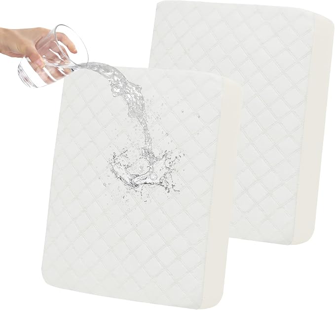 Easy-Going Waterproof Loveseat Cushion Covers, Non-Slip Leakproof Sofa Seat Cushion Slipcovers, Quilted and Stretch Furniture Protector for Dogs, Pets (2-Piece Loveseat Cushion, Ivory)