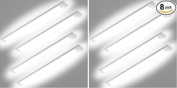 DAKASON 8-Pack 3FT LED Garage Lights Ceiling Mount, 3Foot LED Ceiling Light Fixture Flush Mount 24W 2880lm, Hardwired Flat Panel Light, Tube Light 3/4/5000K Adjustable