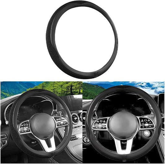 Car Steering Wheel Cover, 15 inch Ice Silk Leather Soft Comfortable Vehicle Steering Wheel Protector, Breathable Automotive Interior Accessories, Universal for SUV Sedan Truck (Black)