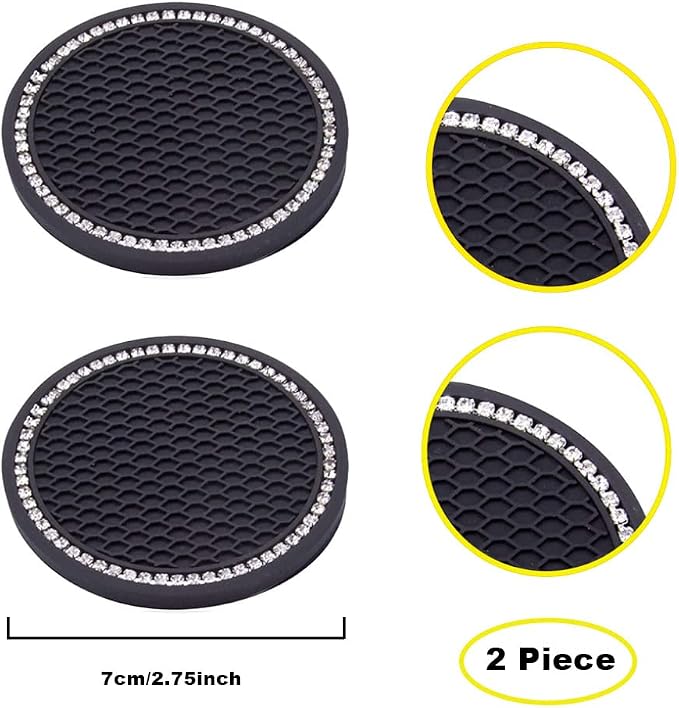 2PCS Cute Kitty Cup Holder Coasters, Black Silicone Anti-Slip Car Coasters,Cup Pads for Home Office,Universal 2.75 Inch