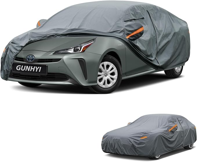 GUNHYI Premium Car Cover Custom Fit Toyota Prius(2010-2022), 16 Layers Heavy Duty Car Cover Waterproof All Weather with Zipper Door for Sun Rain Snow Dust Uv Protection
