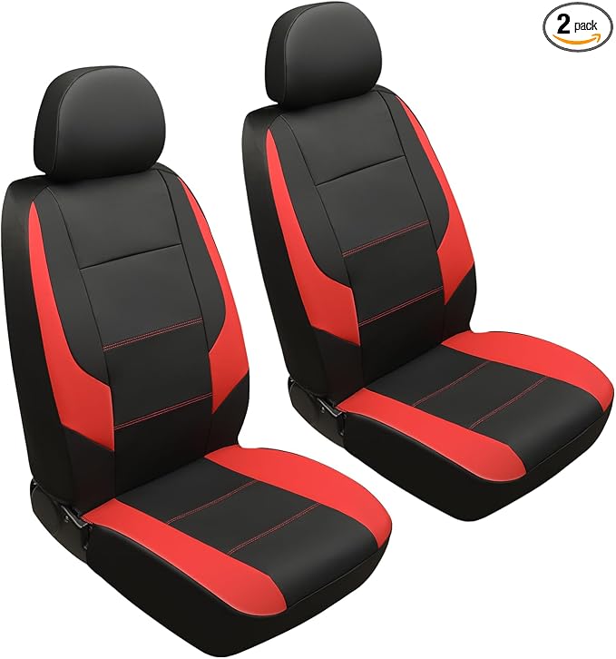 GIANT PANDA Front Car Seat Cover for Hyundai, Faux Leather Bucket Seat Covers Custom Fit Hyundai Sonata Elantra Santa Fe Tucson Accent Kona Palisade Genesis Venue Ioniq (Red+Black) 2-Pack