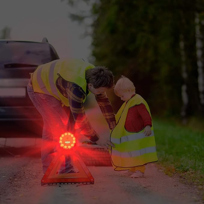 AK [12 Pack LED Road Flares Safety Flashing Warning Light Roadside Emergency Disc Beacon Kit for Vehicles Boats with Magnetic Base & Hook, Premium Storage Bag (Batteries Not Included) (12)