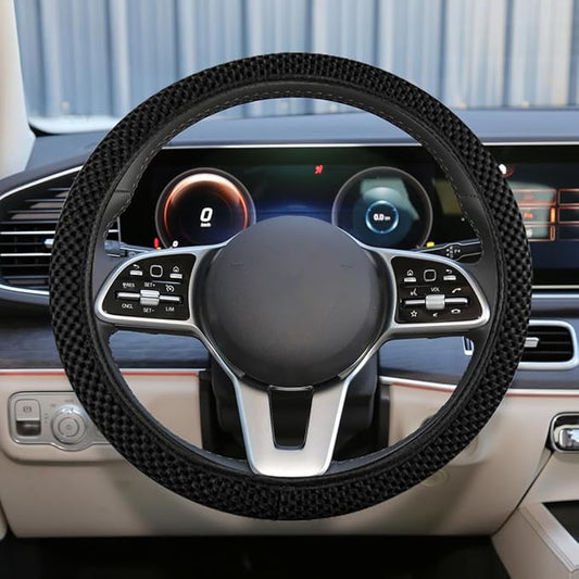 Elastic Stretch Steering Wheel Cover, for Men Women (Black) | 15" Breathable Microfiber Ice Silk Steering Wheel Protector, Universal Anti-Slip Warm in Winter&Cool in Summer Car Accessory