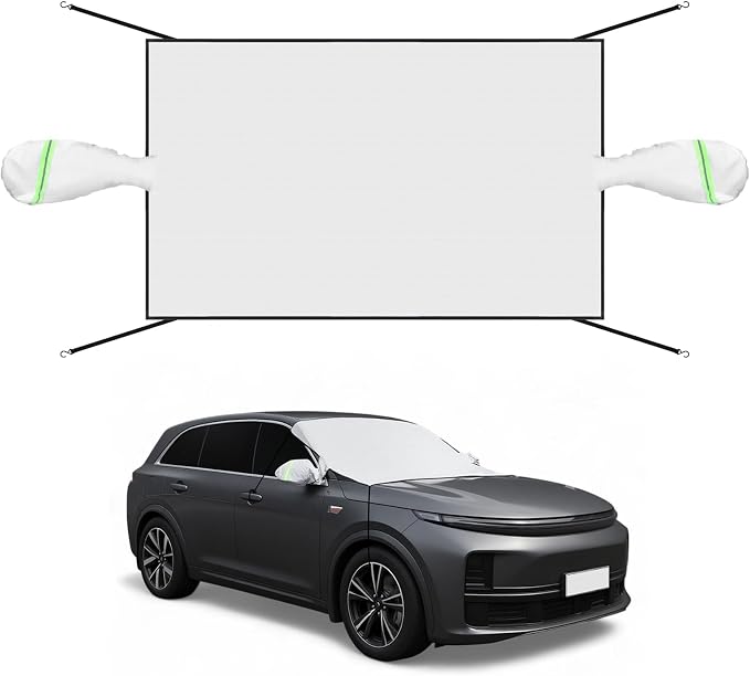 Canchiing Silver Car Half Car Cover Auto Sun Heat and UV Rays Blocker Foldable Automotive Front Windshield Sunshade Protector Easy Installation with Straps Fits Cars Sedan SUV(70" X 59",SUV)