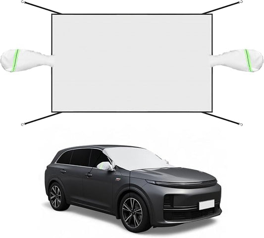 Canchiing Silver Car Half Car Cover Auto Sun Heat and UV Rays Blocker Foldable Automotive Front Windshield Sunshade Protector Easy Installation with Straps Fits Cars Sedan SUV(70" X 59",SUV)