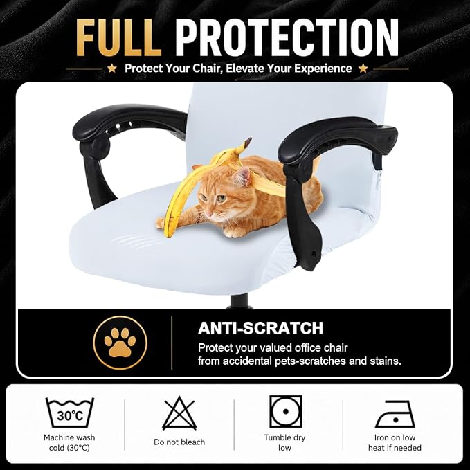 Stretch Computer Office Chair Cover with Durable Zipper - Universal Washable Removable Spandex Rotating Boss Chair Slipcovers - Anti-dust Soft Desk Chair Seat Protector for Dogs, Cats, Pets (White)