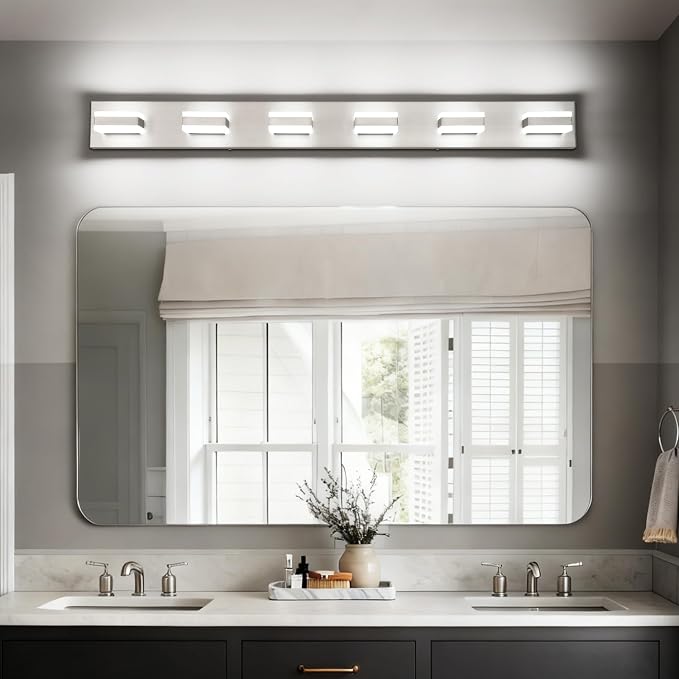SOLFART Bathroom Vanity Lights, Brushed Nickel Light Fixtures for Bathroom Above Mirror, 6 Light Led Vanity Lighting,5 Color Temperature Adjustable,Bath Lighting Fixture Nickel ETL Listed