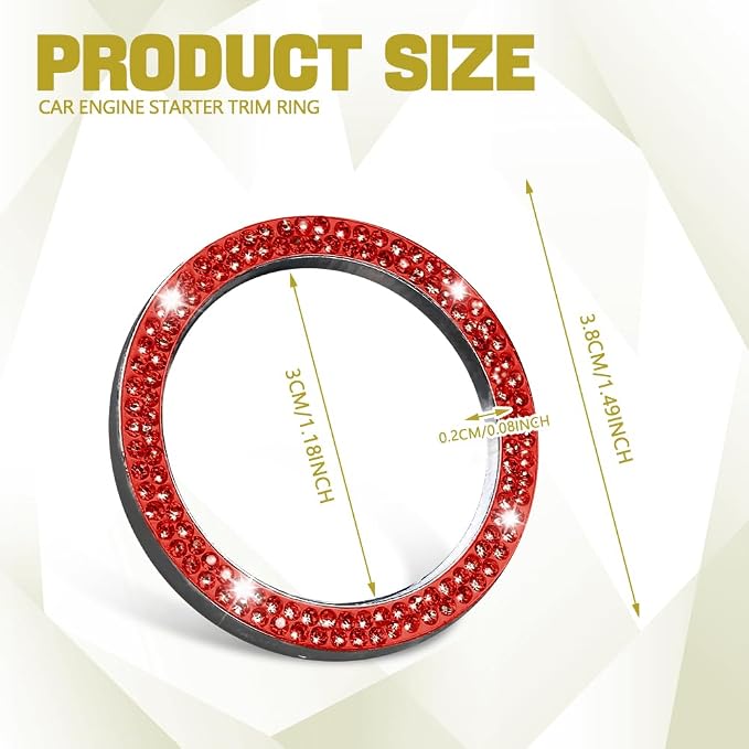 2PCS Bling Car Crystal Rhinestone Ring Emblem Sticker, Push to Start Button Cover/Sticker, Key Ignition Starter & Knob Ring, Car Interior Decoration Bling Car Accessories for Women