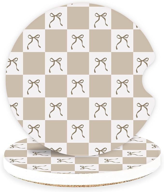 Ceramic Car Coasters – Absorbent Car Cup Holder Coaster Set for Women, Cute Aesthetic Car Accessories for Girls, 2 Pack (Beige)