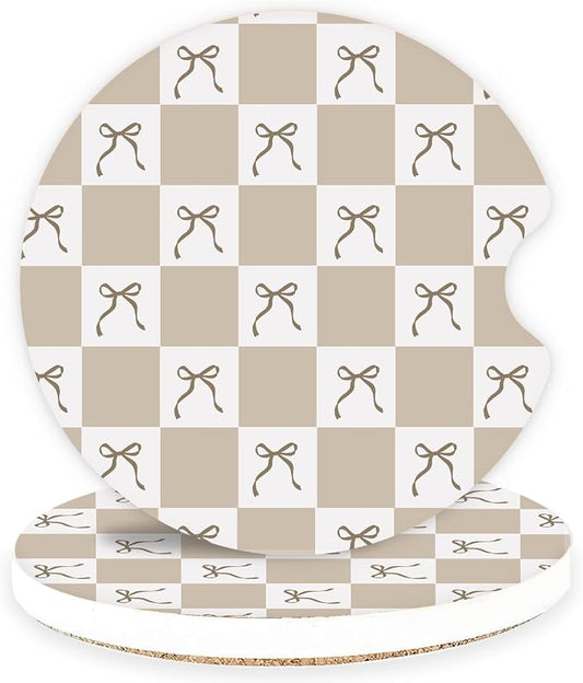 Ceramic Car Coasters – Absorbent Car Cup Holder Coaster Set for Women, Cute Aesthetic Car Accessories for Girls, 2 Pack (Beige)