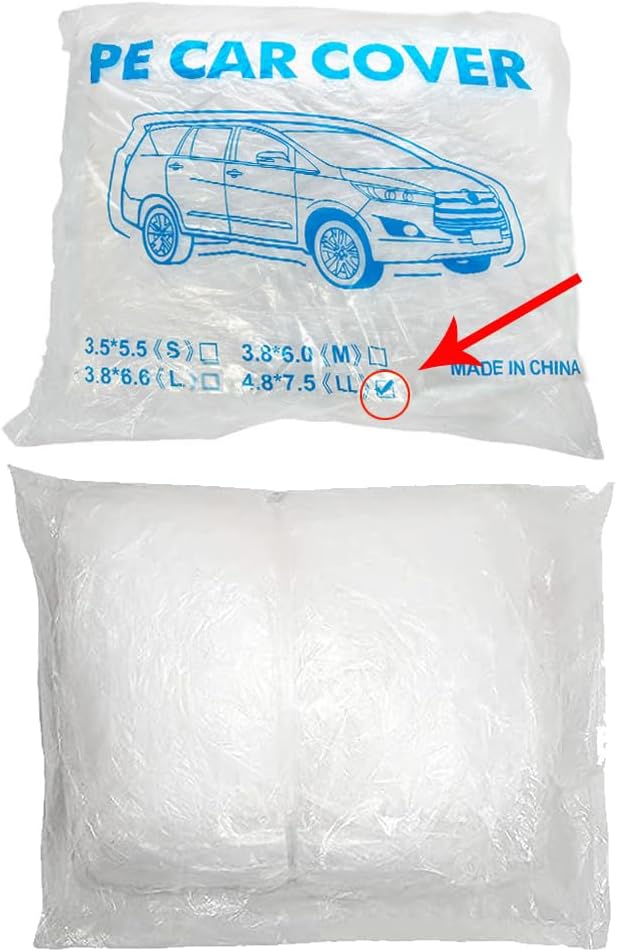 Blue 4 Packs Disposable Car Cover Clear Plastic Car Cover Universal Rain Dust Garage Cover with Elastic Band Medium (15.7FT x 24.6FT)