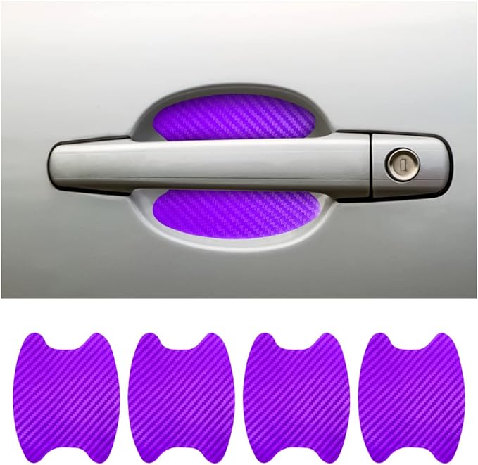 4PCS Carbon Fiber Door Handle Cup Stickers, Auto Scratch Protective Film, Non-Marking Bowl Protector, Paint Cover Guard Universal for Most Cars, SUV, Van (Purple)