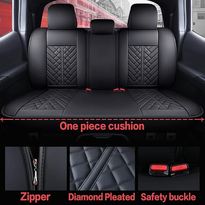 Tomatoman Tacoma Car Rear Seat Covers 2005-2025 2026 Access Double Extended Cab TRD Sport Offroad Limited SR5 V6 Truck with Waterproof Faux Leather Back Cushions(Rear Seat/Black)