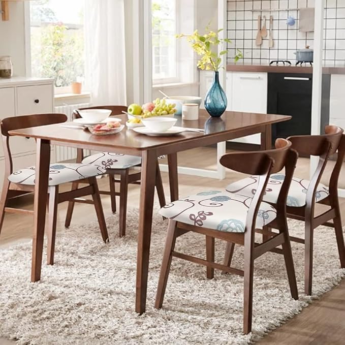 SearchI Seat Covers for Dining Room Chairs Stretch Printed Chair Seat Covers Set of 4, Removable Washable Upholstered Chair Seat Protector Cushion Slipcovers for Kitchen, Office(Ball Flower)
