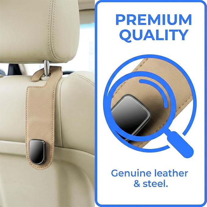 Car Seat Headrest Hook, 2PCS Vehicle Seat Back Hangers Organizer for Handbag Purse Coat, Automotive Interior Headrest Storage Hooks, Universal for SUV Automobile Truck (Beige)